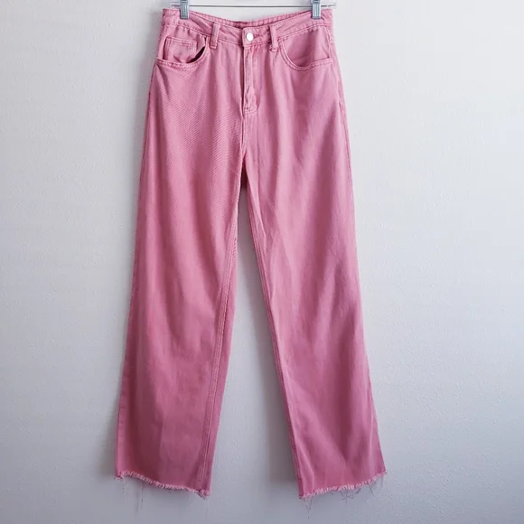 Shein Y2K Coral Straight Leg Raw Hem Denim Jeans - Picture 2 of 6